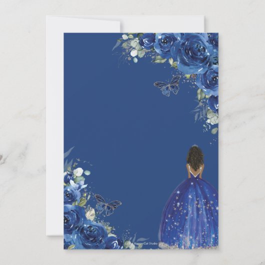 ブルー王室のフローラブラウンプリンセススウィート16誕生日 招待状 (裏面)