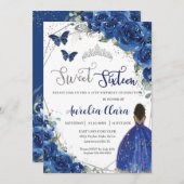 ブルー王室のフローラブラウンプリンセススウィート16誕生日 招待状 (正面/裏面)