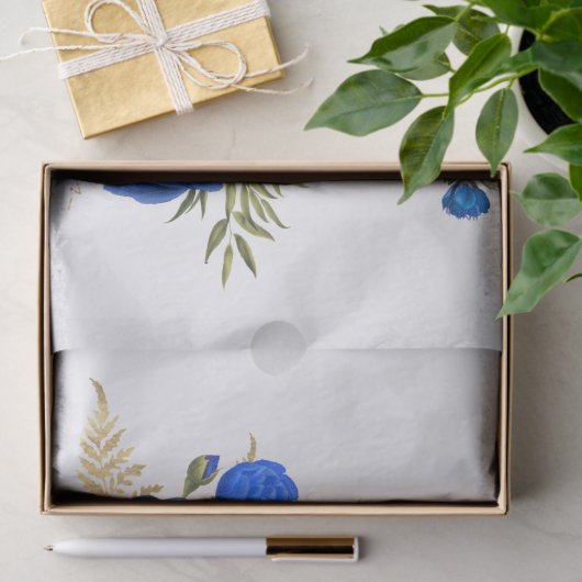 ブルー王室のフローラブーケ水の色のデコページ 薄葉紙 (ギフト)