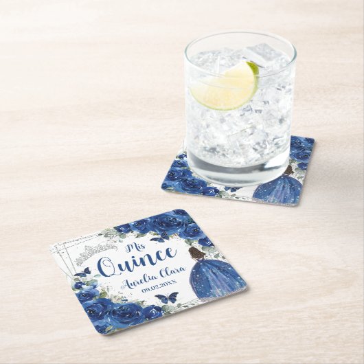 ブルー王室のフローラプリンセスシルバーキンセニェラ スクエアペーパーコースター (インサイチュ)