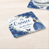 ブルー王室のフローラプリンセスシルバーキンセニェラ スクエアペーパーコースター (アングル)