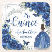 ブルー王室のフローラプリンセスシルバーキンセニェラ スクエアペーパーコースター (正面)