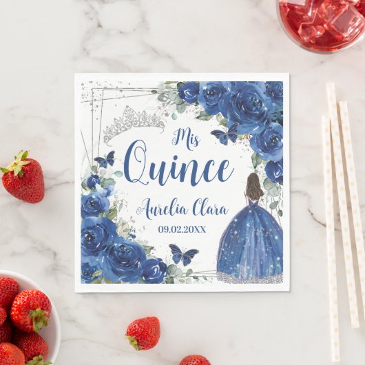 ブルー王室のフローラプリンセスシルバーキンセニェラ スタンダードランチョンナプキン (インサイチュ)