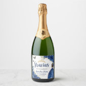 ブルー王室のフローラプリンセスドレス金ゴールドキンセアニラ スパークリングワインラベル (正面)