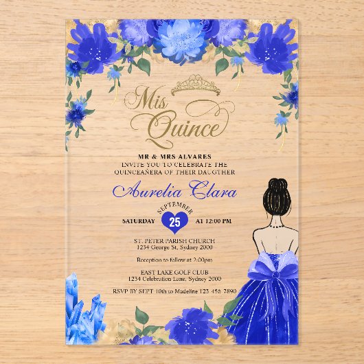 ブルー王室のフローラプリンセスミクリンスキンセアニラ アクリル招待状 (正面)