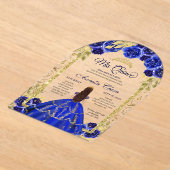 ブルー王室のフローラプリンセス金ゴールドアーチキンセアニェラ アクリル招待状 (レイダウン)