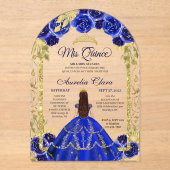 ブルー王室のフローラプリンセス金ゴールドアーチキンセアニェラ アクリル招待状 (正面)