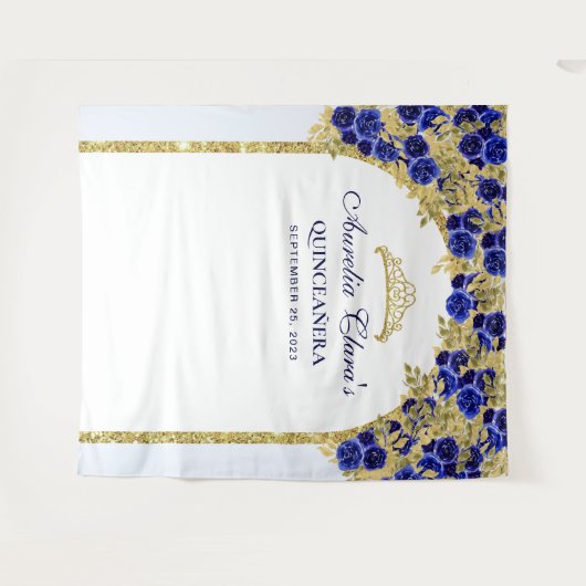 ブルー王室のフローラプリンセス金ゴールドアーチキンセアニェラ タペストリー (正面(横))