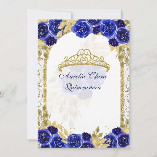 ブルー王室のフローラプリンセス金ゴールドアーチキンセアニェラ 招待状 (裏面)