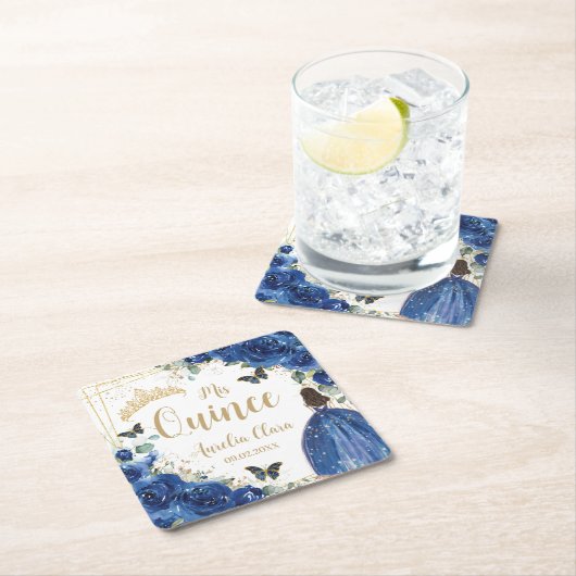 ブルー王室のフローラプリンセス金ゴールドキンセアニラ16 15 スクエアペーパーコースター (インサイチュ)