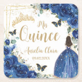 ブルー王室のフローラプリンセス金ゴールドキンセアニラ16 15 スクエアペーパーコースター (正面)