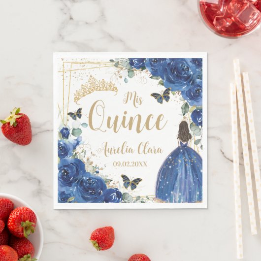 ブルー王室のフローラプリンセス金ゴールドキンセアニラ16 15 スタンダードランチョンナプキン (インサイチュ)