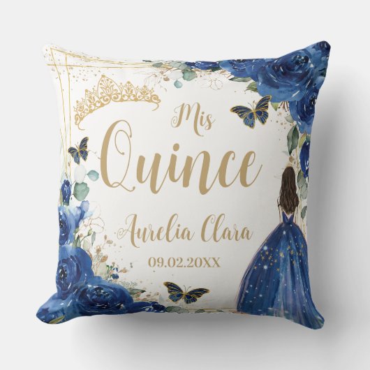 ブルー王室のフローラプリンセス金ゴールドキンセアニラ クッション (正面)