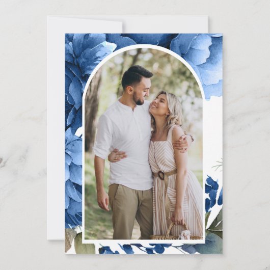 ブルー王室のフローラメイスンジャール写真ブライダルシャワー 招待状 (裏面)