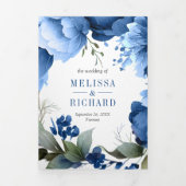 ブルー王室のフローラメイソンJAR QRコード結婚 三つ折り招待状 (カバー)