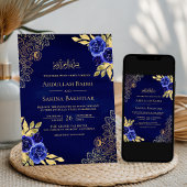 ブルー王室のフローラレースQRコードムスリム結婚ズ 招待状