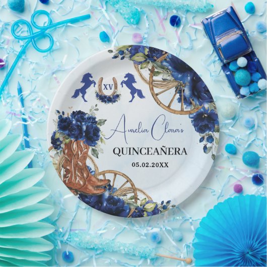 ブルー王室のフローラワイルドウエストチャロキンセニェラXV ペーパープレート (パーティー)