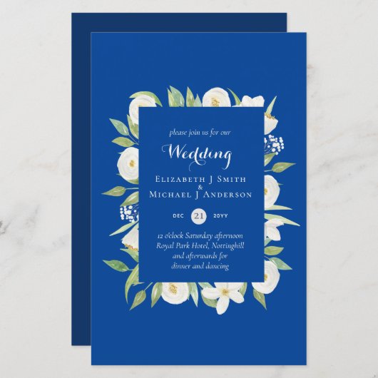 ブルー王室のフローラ予算ウェディング招待A9 (正面/裏面)
