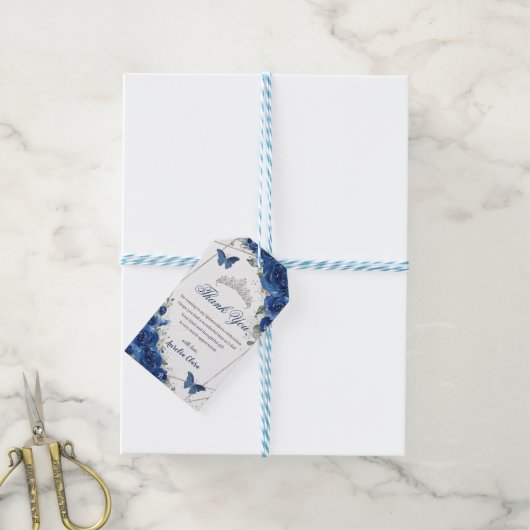 ブルー王室のフローラ蝶キンセアニラ誕生日 ギフトタグ (より糸付き)