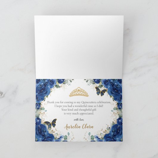 ブルー王室のフローラ金ゴールドキンセアニェラプリンセスドレス サンキューカード (内部)