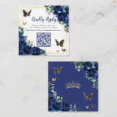 ブルー王室のフローラ金ゴールドキンセアニラ16 QRコードRSVP エンクロージャーカード (正面/裏面)