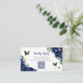 ブルー王室のフローラ金ゴールドキンセアニラ16 QRコードRSVP エンクロージャーカード (スタンド正面)