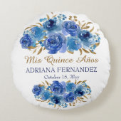 ブルー王室のフローラ金ゴールドリーフキンセアニェラキープサケ ラウンドクッション (正面)