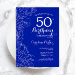 ブルー王室のフローラ50th誕生日パーティー 招待状<br><div class="desc">ブルー王室のフローラ50th Birthday Partyへの招待。ボタニカルモダンアウトラインスケッチのアクセントとタイポグラフィスクリプトフォントを特徴とするミニマルデザイン。トレンディーシンプル招待状カードは女性の日スタイリッシュお祝いに最適。任意のカスタマイズ年齢にすることができる。印刷されたZazzle招待状または即時ダウンロードのデジタル印刷可能なテンプレート。</div>