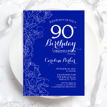 ブルー王室のフローラ90th誕生日パーティー 招待状<br><div class="desc">ブルー王室のフローラ90th Birthday Partyへの招待。ボタニカルモダンアウトラインスケッチのアクセントとタイポグラフィスクリプトフォントを特徴とするミニマルデザイン。トレンディーシンプル招待状カードは女性の日スタイリッシュお祝いに最適。任意のカスタマイズ年齢にすることができる。印刷されたZazzle招待状または即時ダウンロードのデジタル印刷可能なテンプレート。</div>