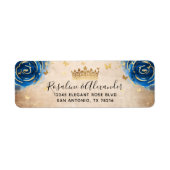 ブルー王室のブラック&金ゴールドクラウン差出人住所 ラベル (正面)