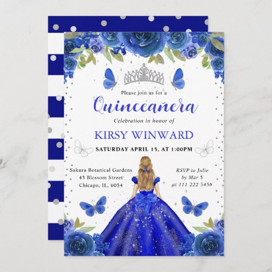 ブルー王室のブロンドプリンセスキンセアニェラ 招待状 (正面/裏面)