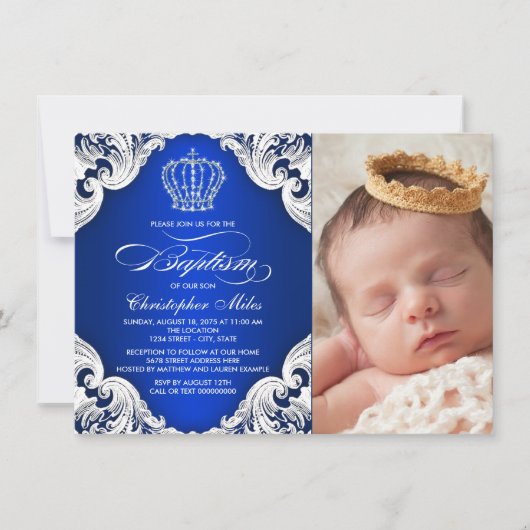 ブルー王室のプリンスバプテスマ招待状 招待状 (正面)