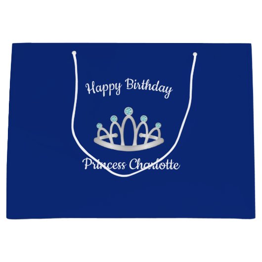 ブルー王室のプリンセスティアラ誕生日ラージ抱き枕 ラージペーパーバッグ (正面)