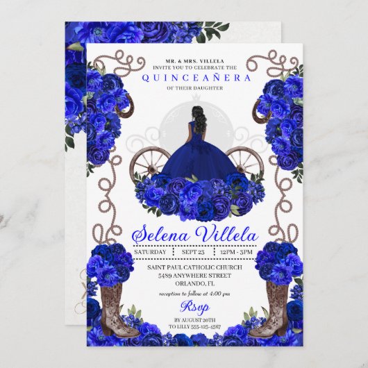 ブルー王室のプリンセスドレス&ブーツキンセアニェラ 招待状 (正面/裏面)