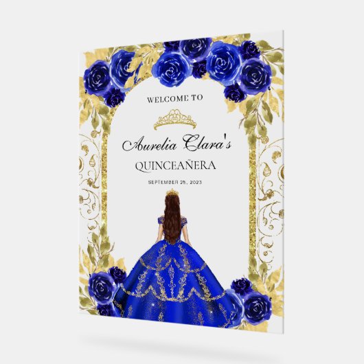 ブルー王室のプリンセスフローラキンセアニラ誕生日 アクリルサイン (傾斜)