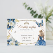 ブルー王室のプリンセスフローラスウィート16 Rsvpカード (スタンド正面)