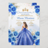 ブルー王室のプリンセスフローラ金ゴールドクラウンキンセアニラ 招待状 (正面/裏面)