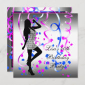 ブルー王室のホットピンクゼブラ誕生日パーティー 招待状 (正面/裏面)