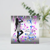 ブルー王室のホットピンクゼブラ誕生日パーティー 招待状 (スタンド正面)