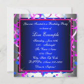 ブルー王室のホットピンクゼブラ誕生日パーティー 招待状 (裏面)