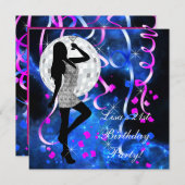 ブルー王室のホットピンク21歳のパーティー 招待状 (正面/裏面)