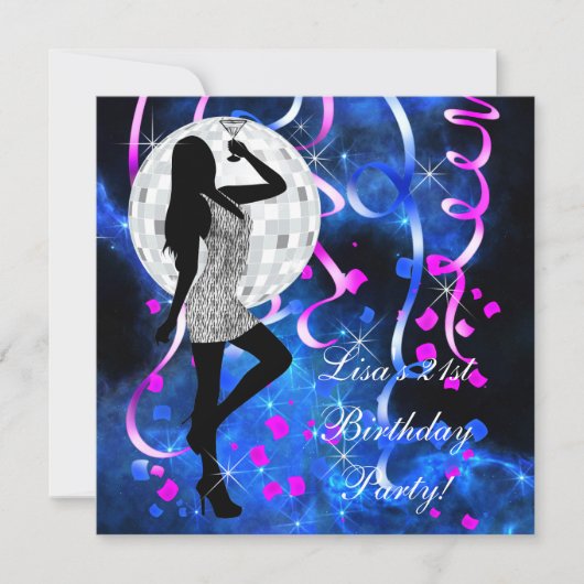 ブルー王室のホットピンク21歳のパーティー 招待状 (正面)