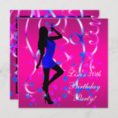 ブルー王室のホットピンク30歳の誕生日パーティー 招待状 (正面/裏面)