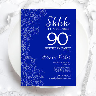 ブルー王室のホワイトサプライズ90誕生日 招待状