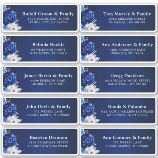 ブルー王室のホワイトシルバーの結婚ゲストアドレスStic シール (正面)