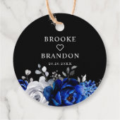 ブルー王室のホワイトシルバーフローラありがとうメッセージカード フェイバータグ (裏面)