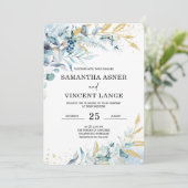 ブルー王室のホワイトシルバーフローラ結婚式招待状 招待状 (スタンド正面)