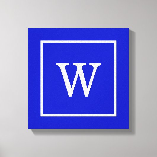 ブルー王室のホワイトフレームイニシャルモノグラム キャンバスプリント (正面)