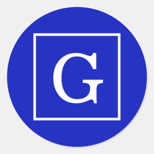 ブルー王室のホワイトフレームイニシャルモノグラム ラウンドシール (正面)