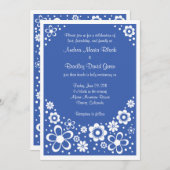 ブルー王室のホワイトフローラ結婚式招待状 招待状 (正面/裏面)